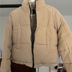 Corduroy cropped puffer jacket